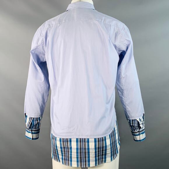COMME des GARCONS SHIRT Size S Blue Brown Stripe Plaid Long Sleeve Shirt - Picture 3 of 4